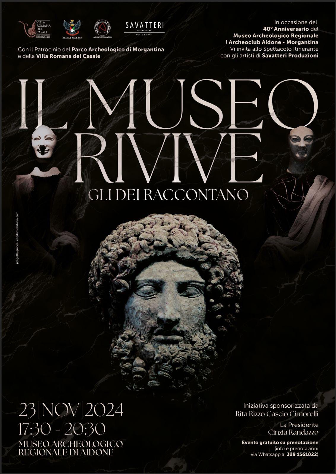 “IL MUSEO RIVIVE…GLI DEI RACCONTANO”: INIZIATIVA DELL’ARCHEOCLUB PER I 40 ANNI DEL MUSEO ARCHEOLOGICO REGIONALE DI AIDONE